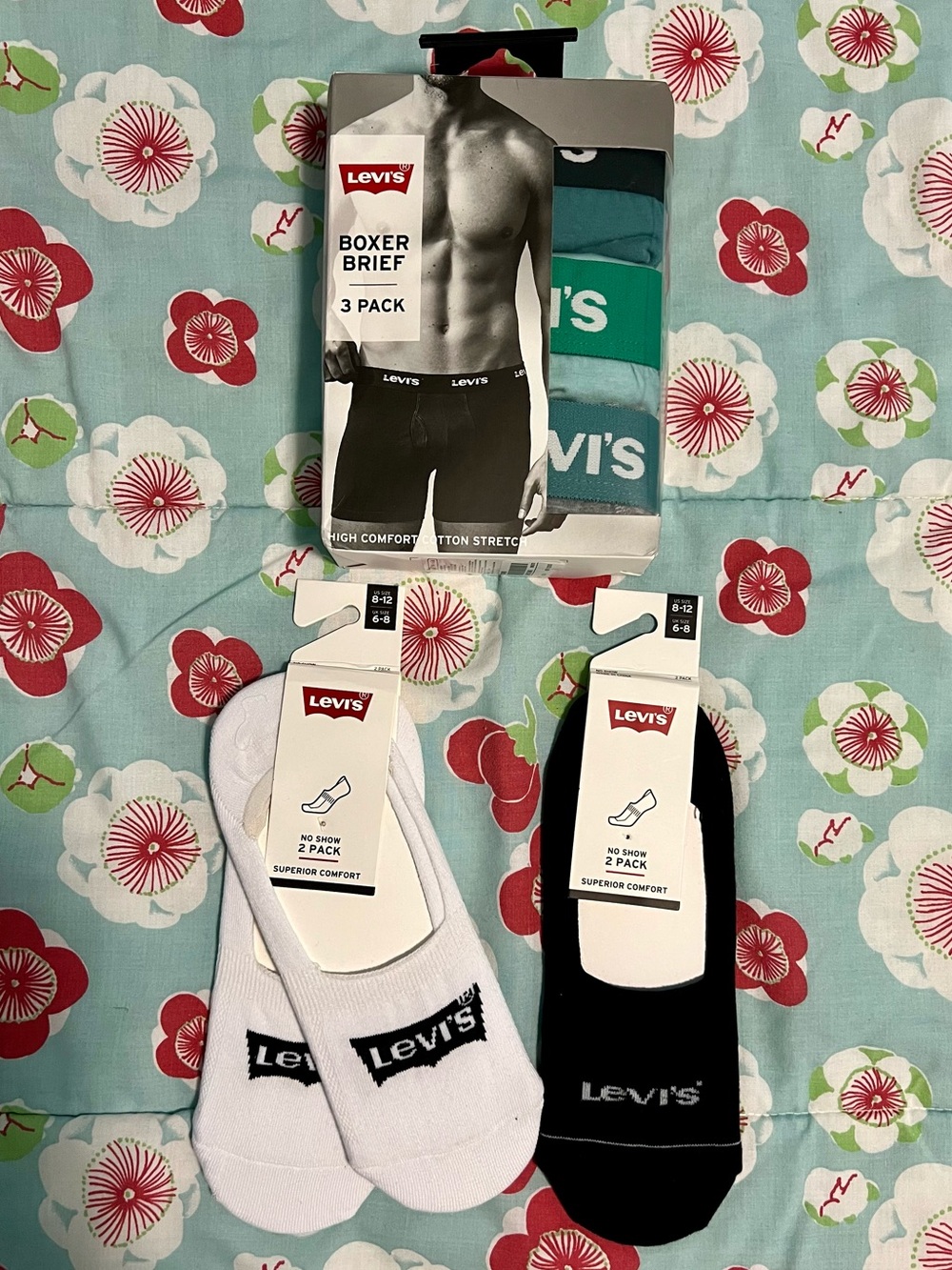Levi's Teal & Black Boxer Brief 3-Pack with White & Black No-Show Socks